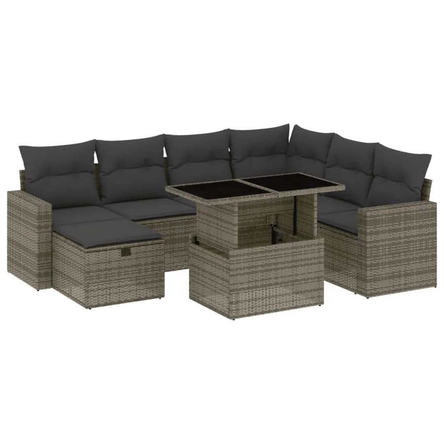 Salon de jardin 8 pcs avec coussins gris résine tressée - 2