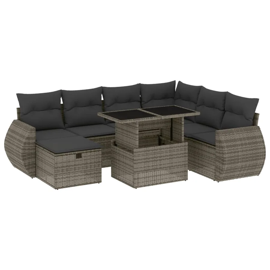 Salon de jardin 8 pcs avec coussins gris résine tressée - 2
