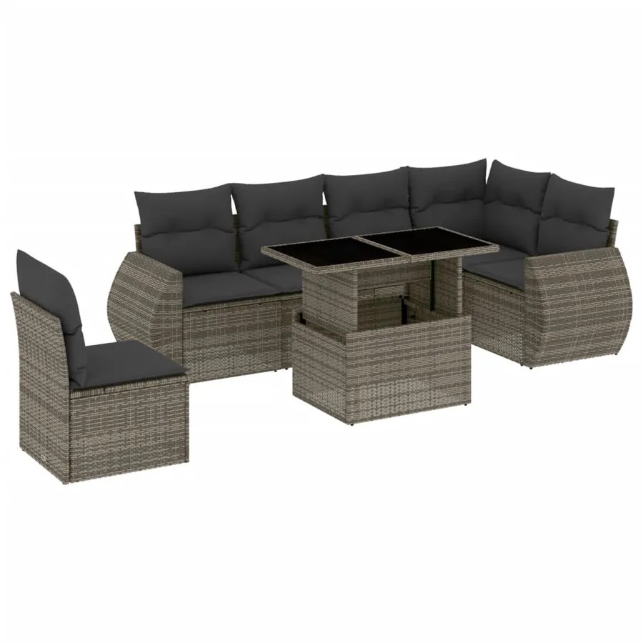 Salon de jardin avec coussins 7 pcs gris résine tressée - 2