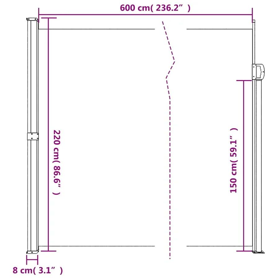 Auvent latéral rétractable taupe 220x600 cm - 10