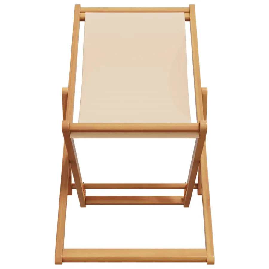 Chaise pliable de plage beige bois massif d'eucalyptus et tissu - 4