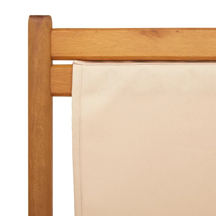 Chaise pliable de plage beige bois massif d'eucalyptus et tissu - 9
