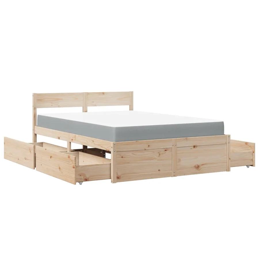Lit avec tiroirs et matelas 120x190 cm bois massif de pin - 11