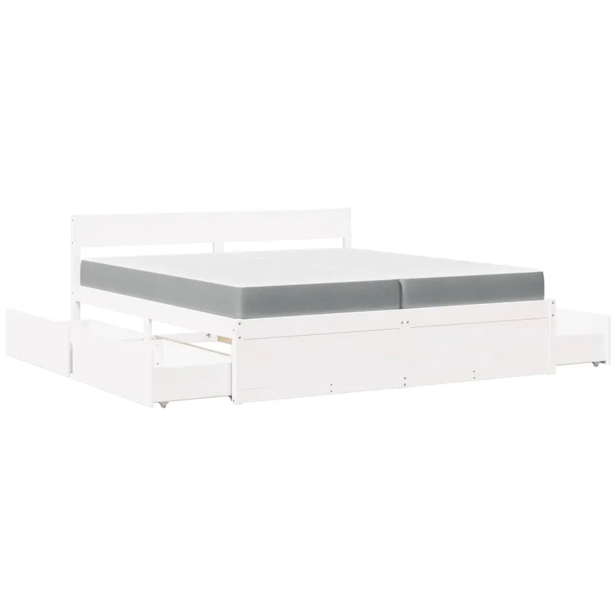 Lit avec tiroirs et matelas blanc 200x200 cm bois massif de pin - 11