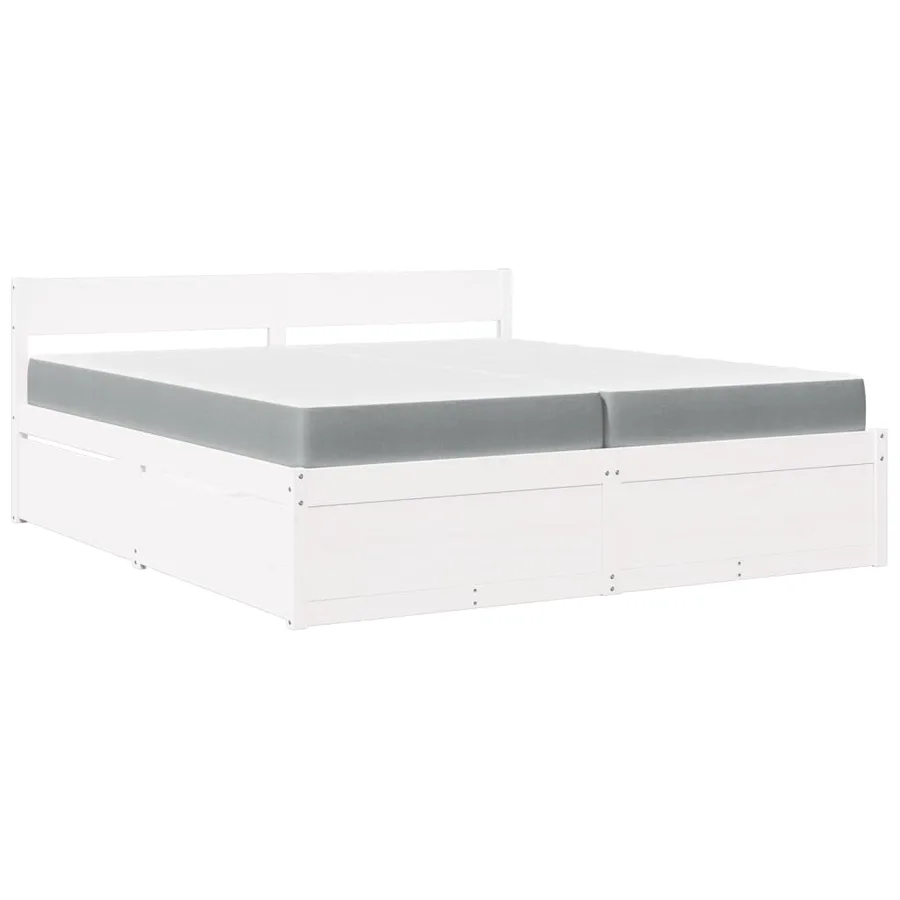 Lit avec tiroirs et matelas blanc 200x200 cm bois massif de pin - 2