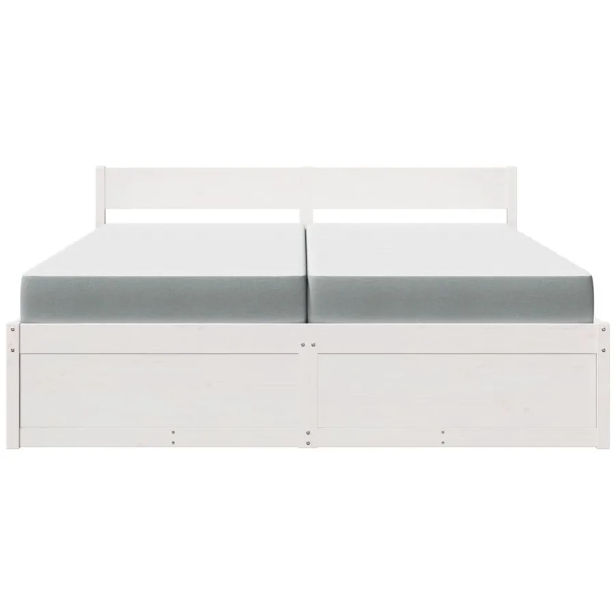 Lit avec tiroirs et matelas blanc 200x200 cm bois massif de pin - 4