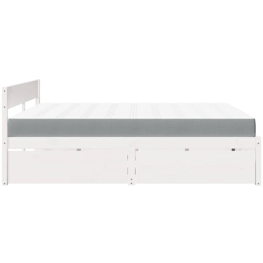 Lit avec tiroirs et matelas blanc 200x200 cm bois massif de pin - 5