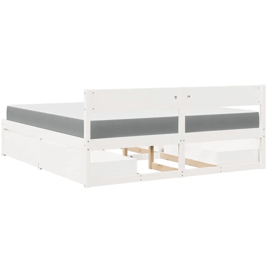 Lit avec tiroirs et matelas blanc 200x200 cm bois massif de pin - 6