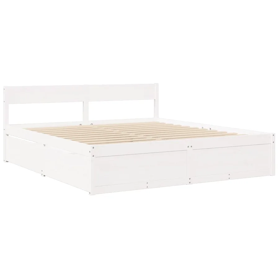 Lit avec tiroirs et matelas blanc 200x200 cm bois massif de pin - 7