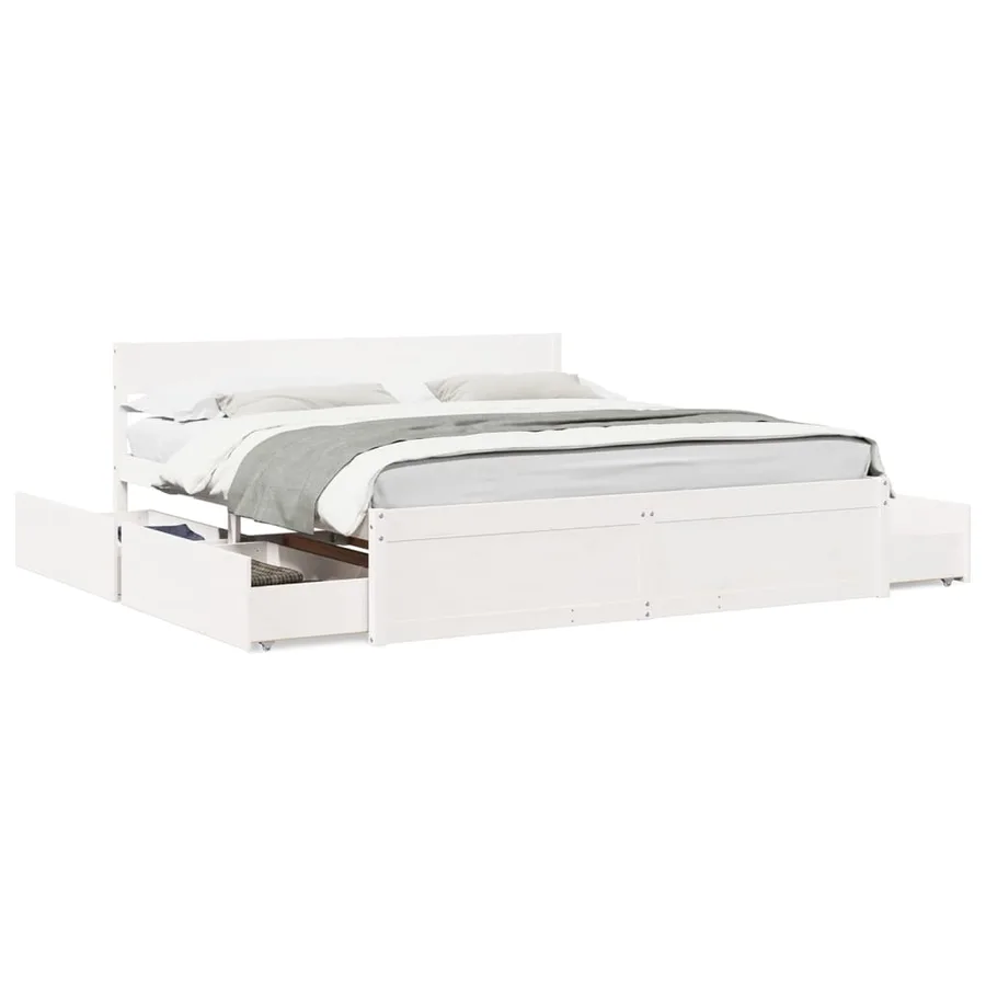 Cadre de lit sans matelas blanc 200x200 cm bois massif de pin - 2