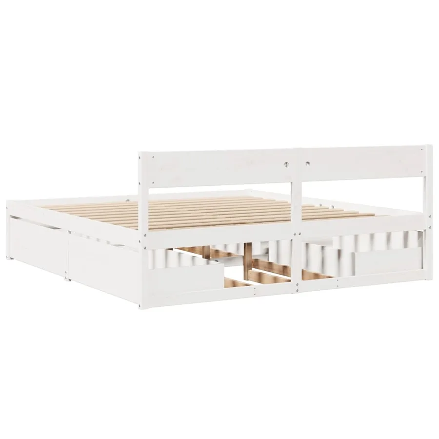 Cadre de lit sans matelas blanc 200x200 cm bois massif de pin - 6