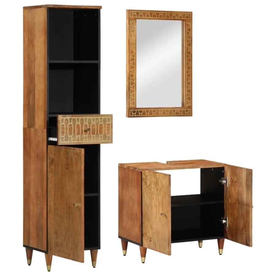 Ensemble de meubles de salle de bain 3 pcs bois manguier massif - 2
