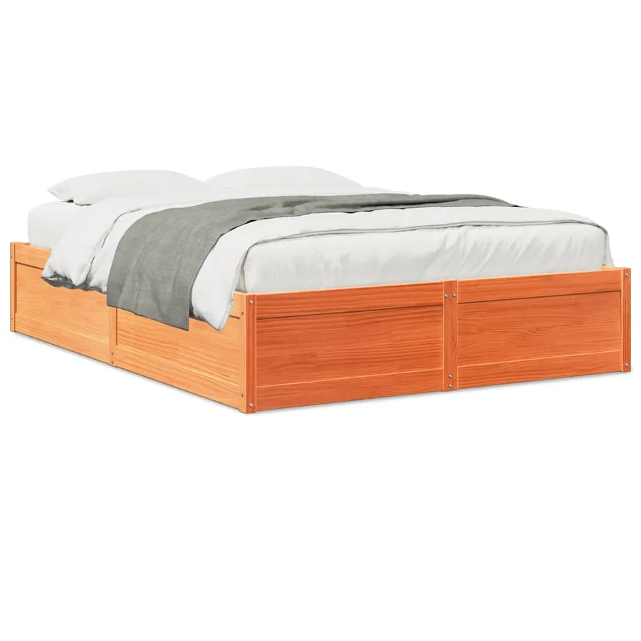 Cadre de lit sans matelas cire marron 140x200cm bois pin massif - 2