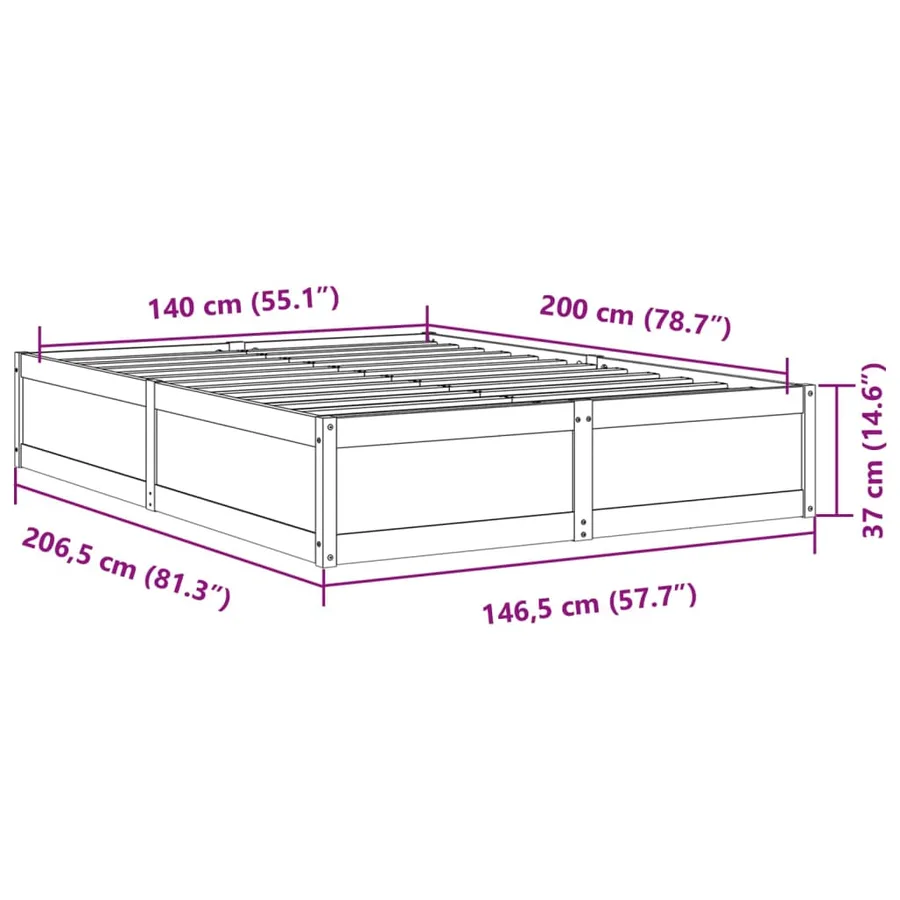 Cadre de lit sans matelas cire marron 140x200cm bois pin massif - 9