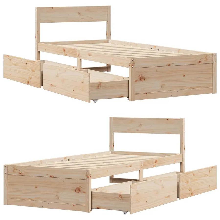 Cadre de lit sans matelas 75x190 cm bois de pin massif - 7