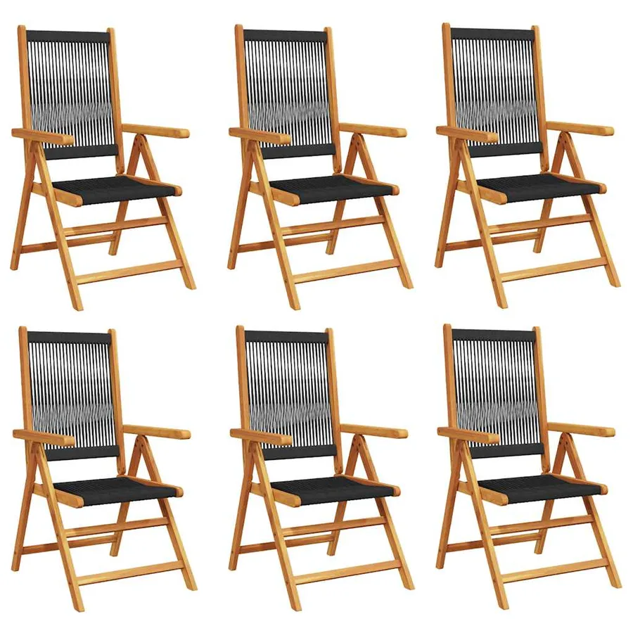 Chaises inclinables de jardin lot de 6 noir bois massif acacia - 2