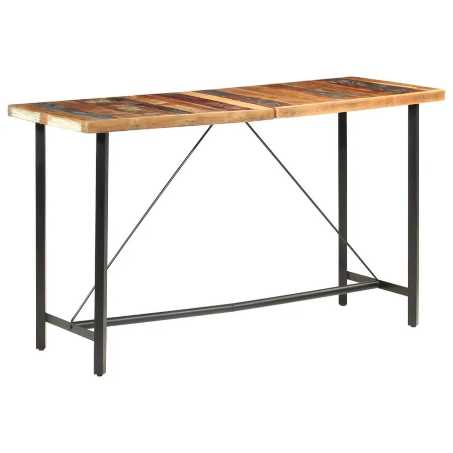 Ensemble de bar 7 pcs Bois de récupération et cuir véritable - 11