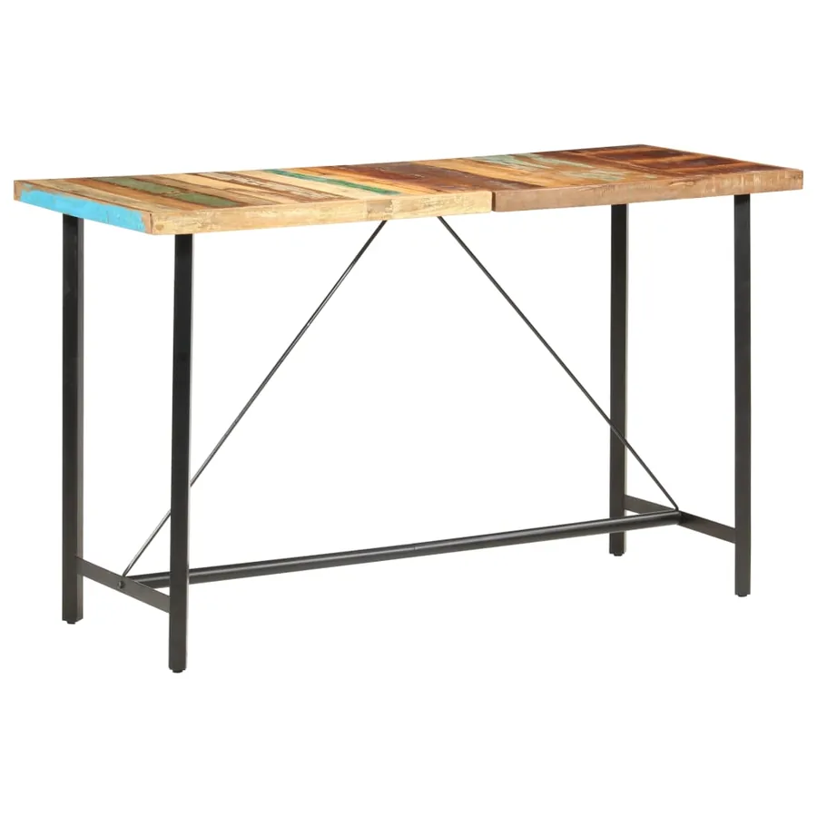 Ensemble de bar 7 pcs Bois de récupération et cuir véritable - 2
