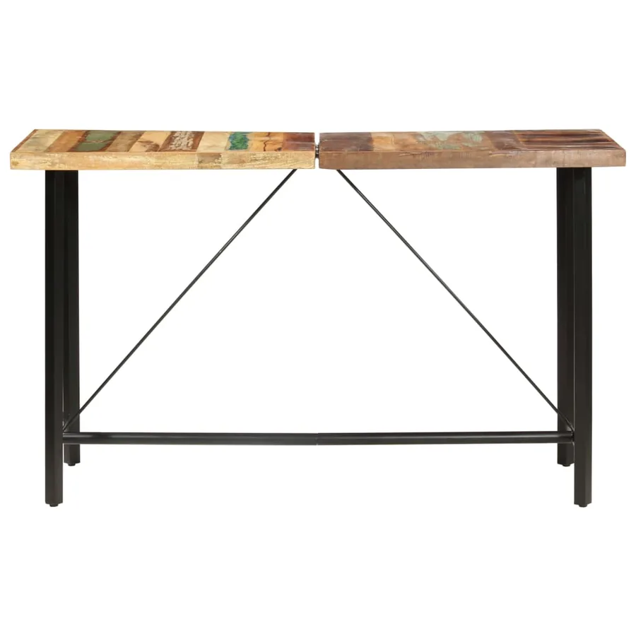 Ensemble de bar 7 pcs Bois de récupération et cuir véritable - 3