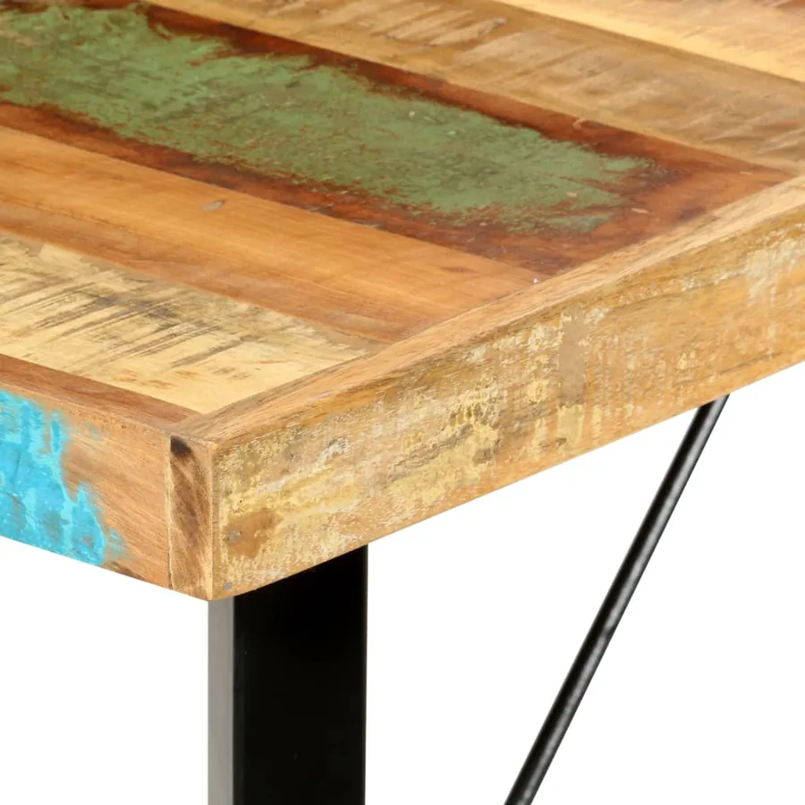 Ensemble de bar 7 pcs Bois de récupération et cuir véritable - 6