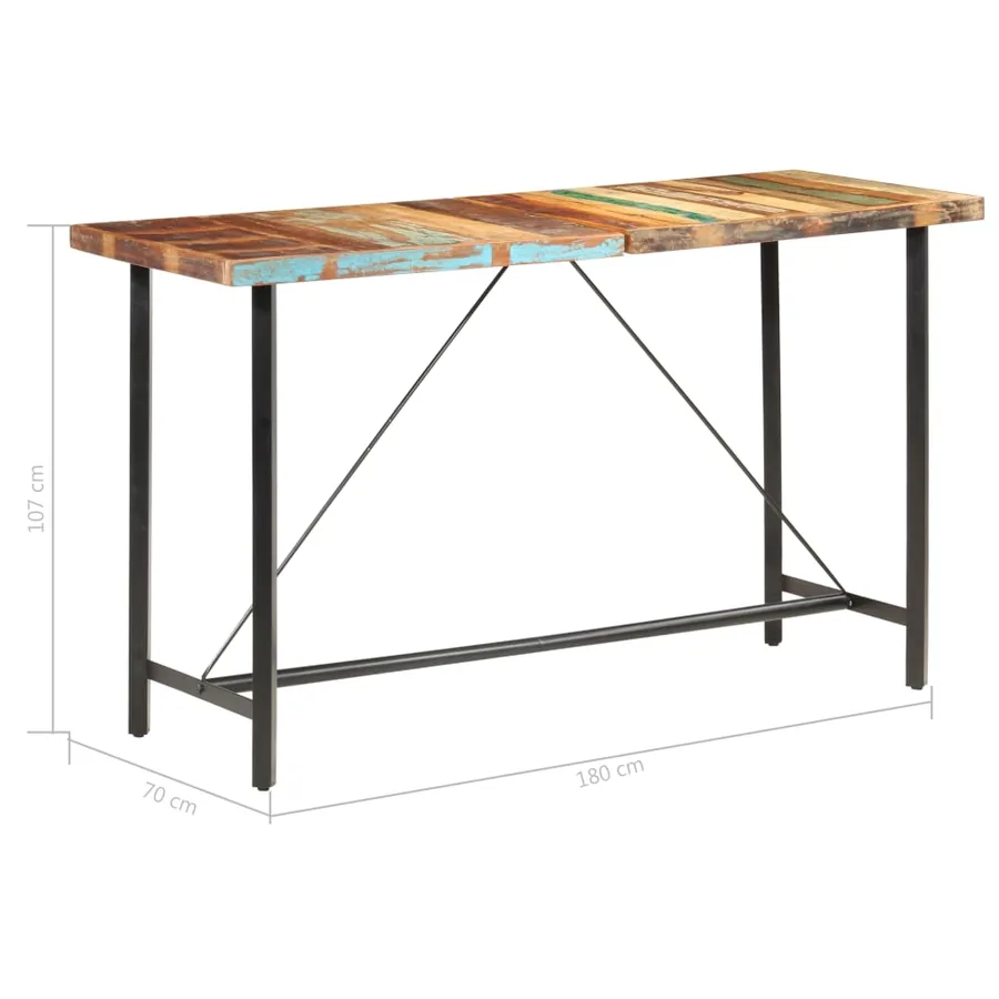 Ensemble de bar 7 pcs Bois de récupération et cuir véritable - 8
