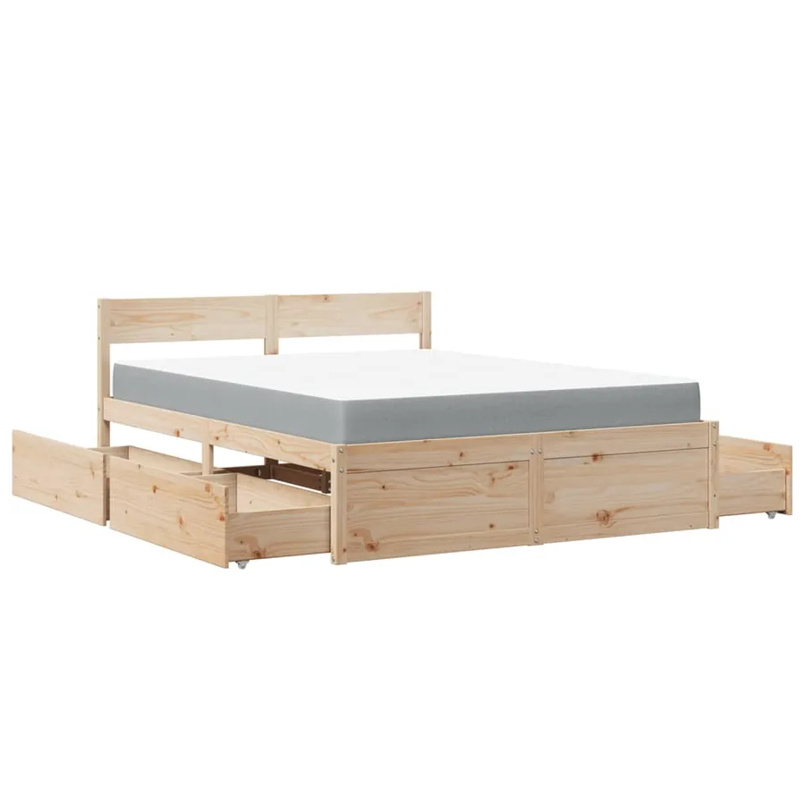 Lit avec tiroirs et matelas 140x200 cm bois massif de pin - 11