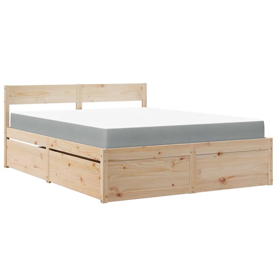 Lit avec tiroirs et matelas 140x200 cm bois massif de pin - 2