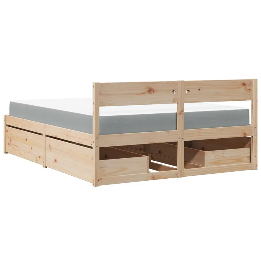Lit avec tiroirs et matelas 140x200 cm bois massif de pin - 6