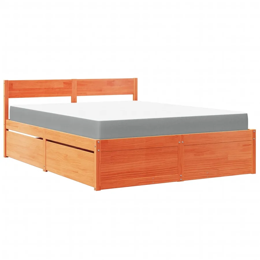 Lit avec tiroirs/matelas cire marron 140x200 cm bois massif pin - 2