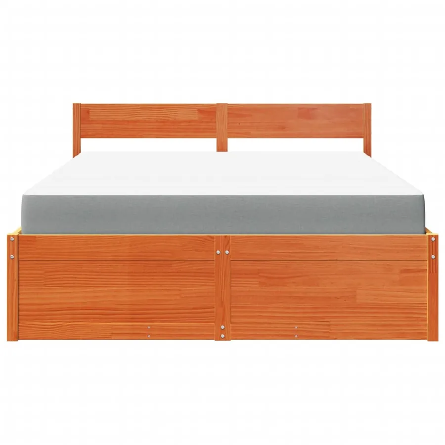 Lit avec tiroirs/matelas cire marron 140x200 cm bois massif pin - 4