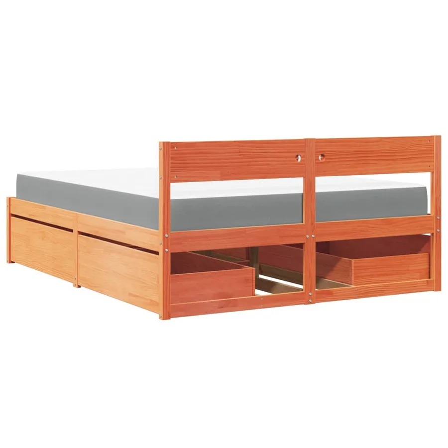 Lit avec tiroirs/matelas cire marron 140x200 cm bois massif pin - 6