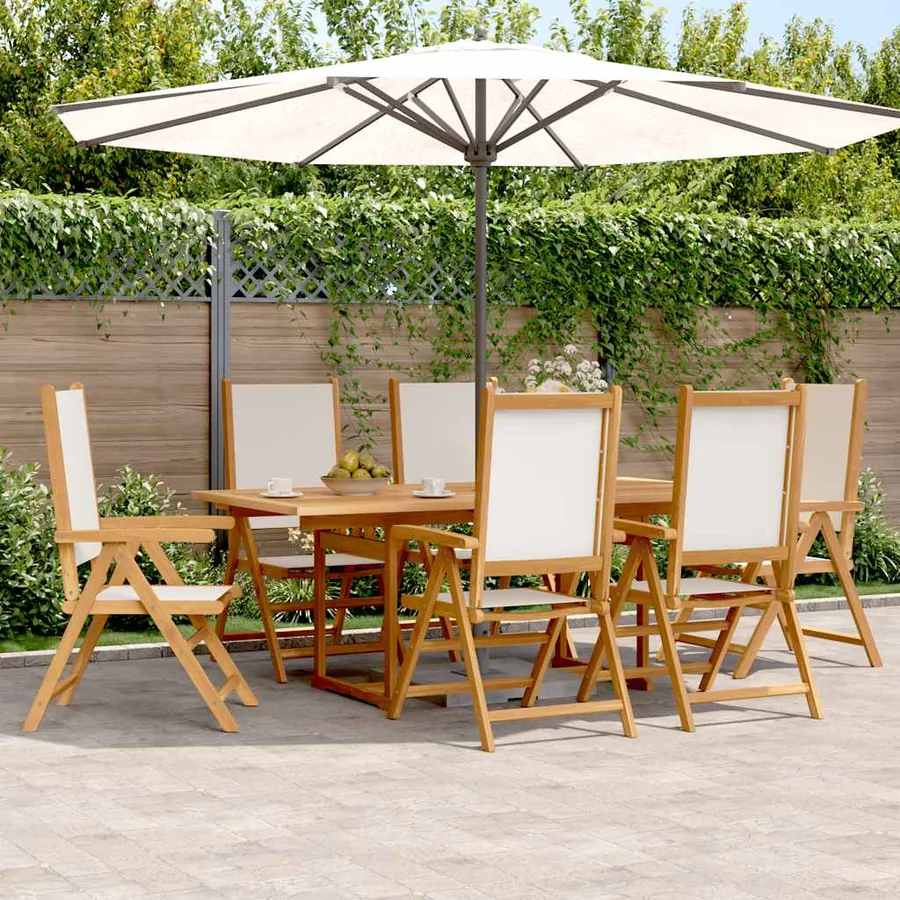 Ensemble à manger de jardin 7 pcs blanc crème tissu bois massif