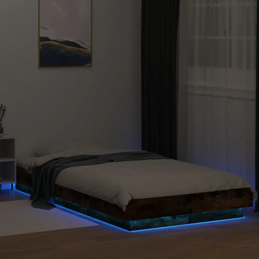 Cadre de lit et lumières LED sans matelas chêne fumé 90x200 cm - 4