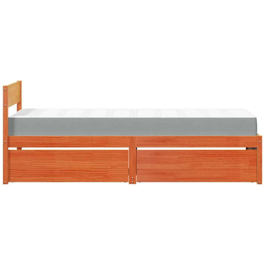 Lit avec tiroirs/matelas cire marron 90x200 cm bois massif pin - 5