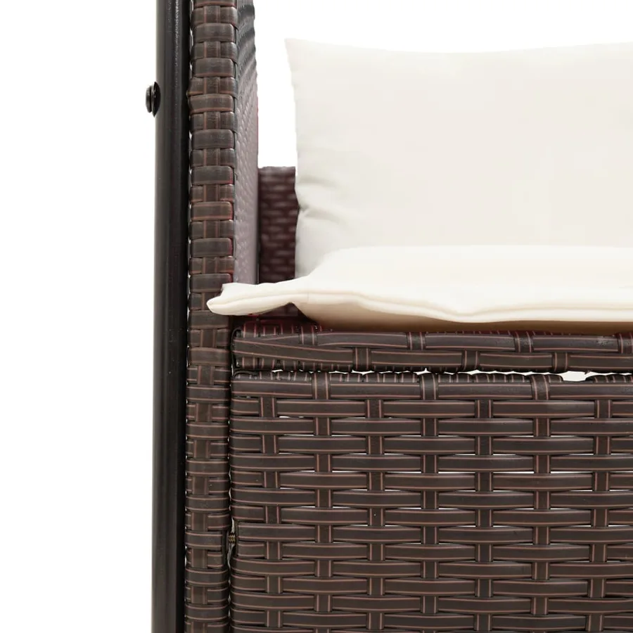 Chaise longue double avec toit et rideaux marron résine tressée - 7