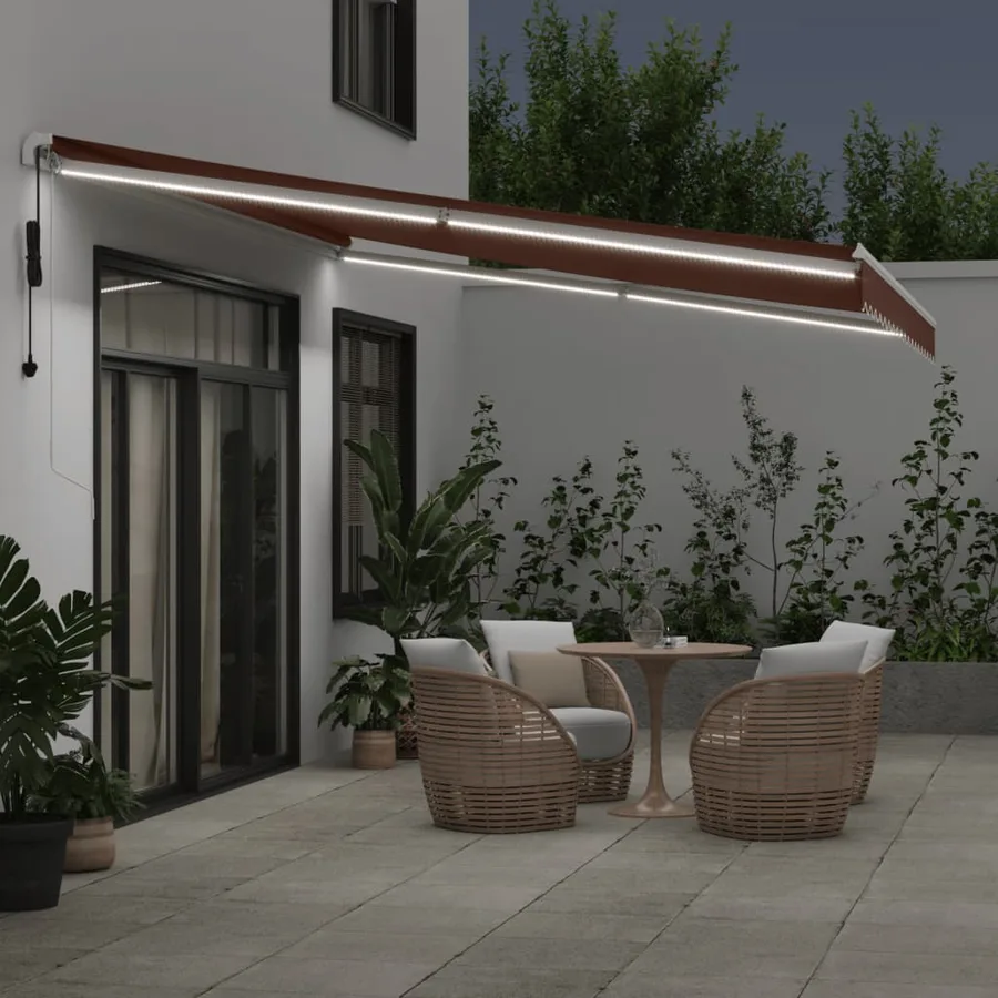Auvent rétractable automatique avec LED marron 450x350 cm - 3