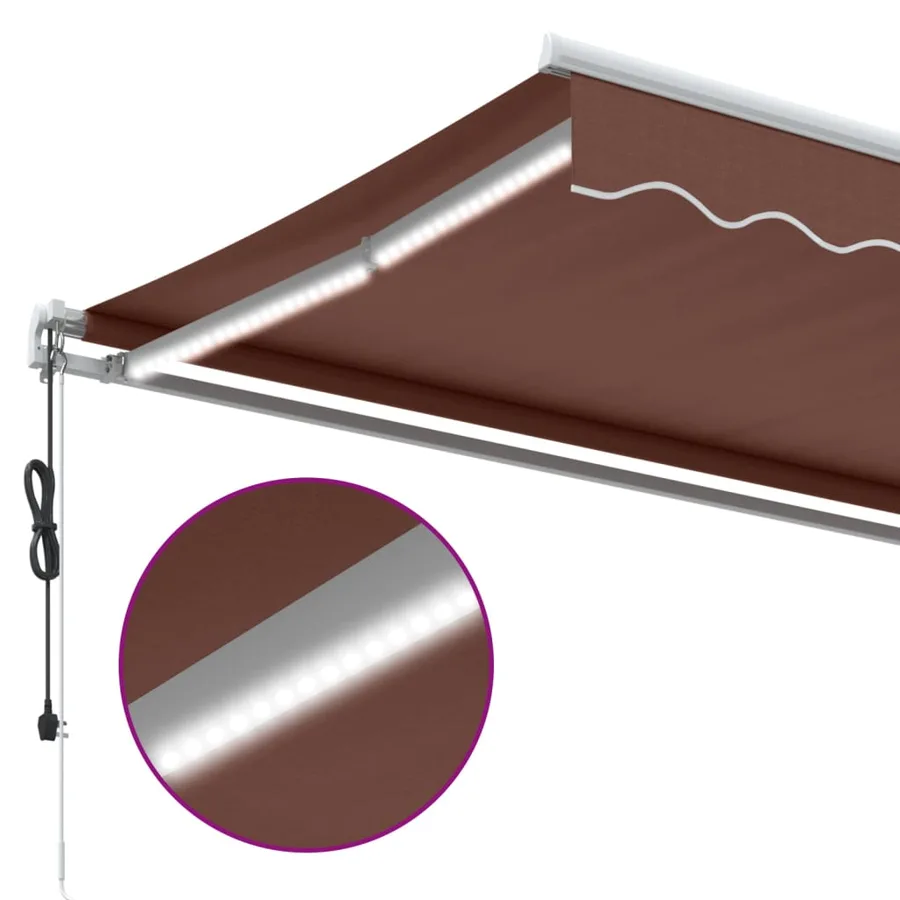 Auvent rétractable automatique avec LED marron 450x350 cm - 7
