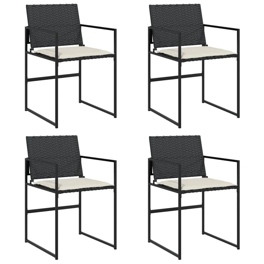 Chaises de jardin lot de 4 avec coussins noir résine tressée - 2
