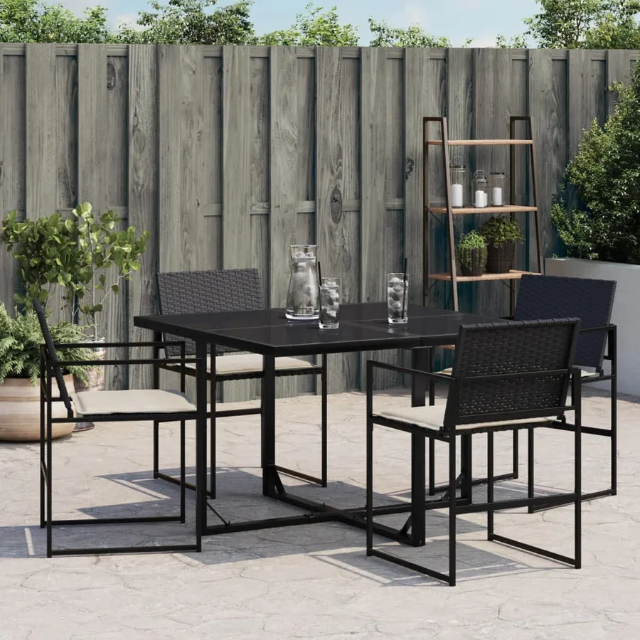 Chaises de jardin lot de 4 avec coussins noir résine tressée - 3