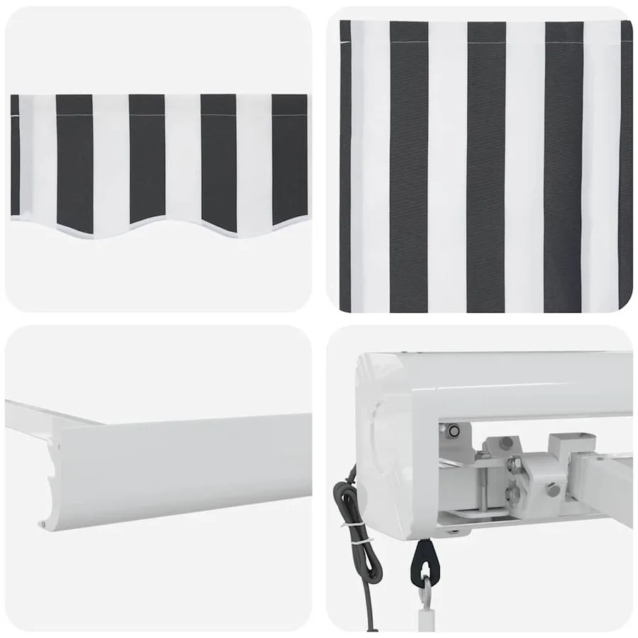 Auvent rétractable anthracite et blanc 5x3 m tissu et aluminium - 10