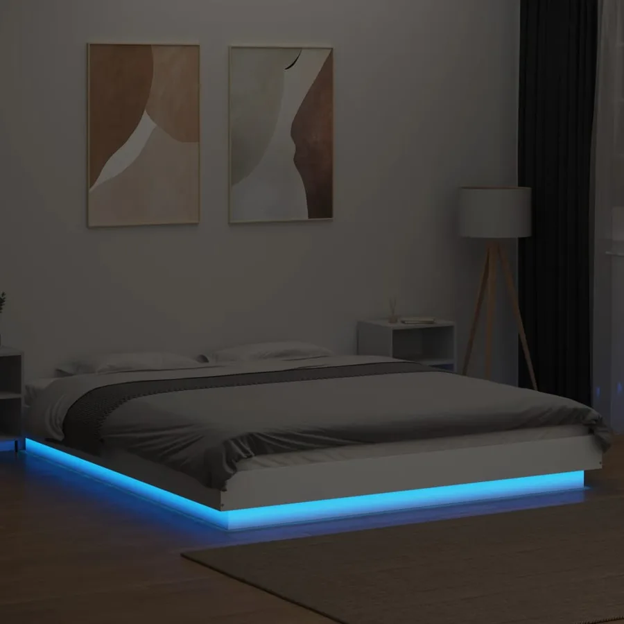 Cadre de lit avec lumières LED sans matelas blanc 150x200 cm - 4