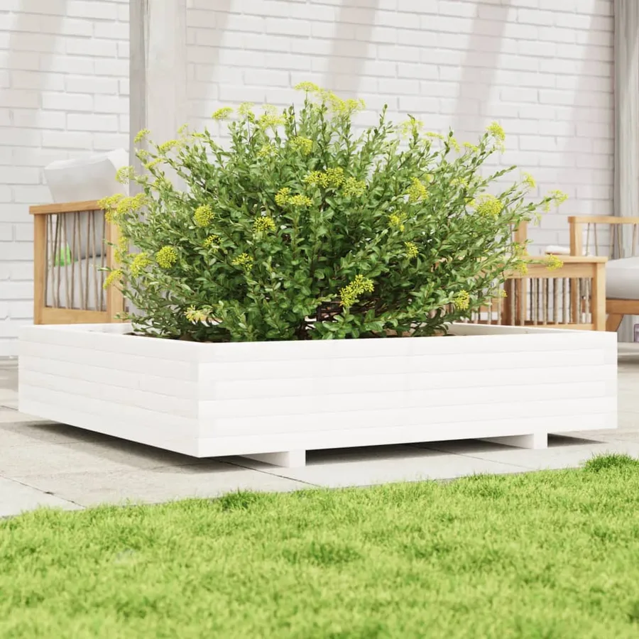 Jardinière blanc 110x110x26,5 cm bois de pin massif - 3