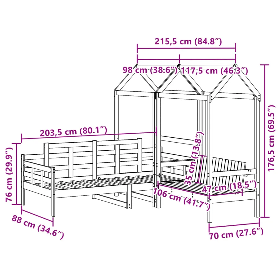 Ensemble de lit de jour et de banc et toit sans matelas blanc - 13