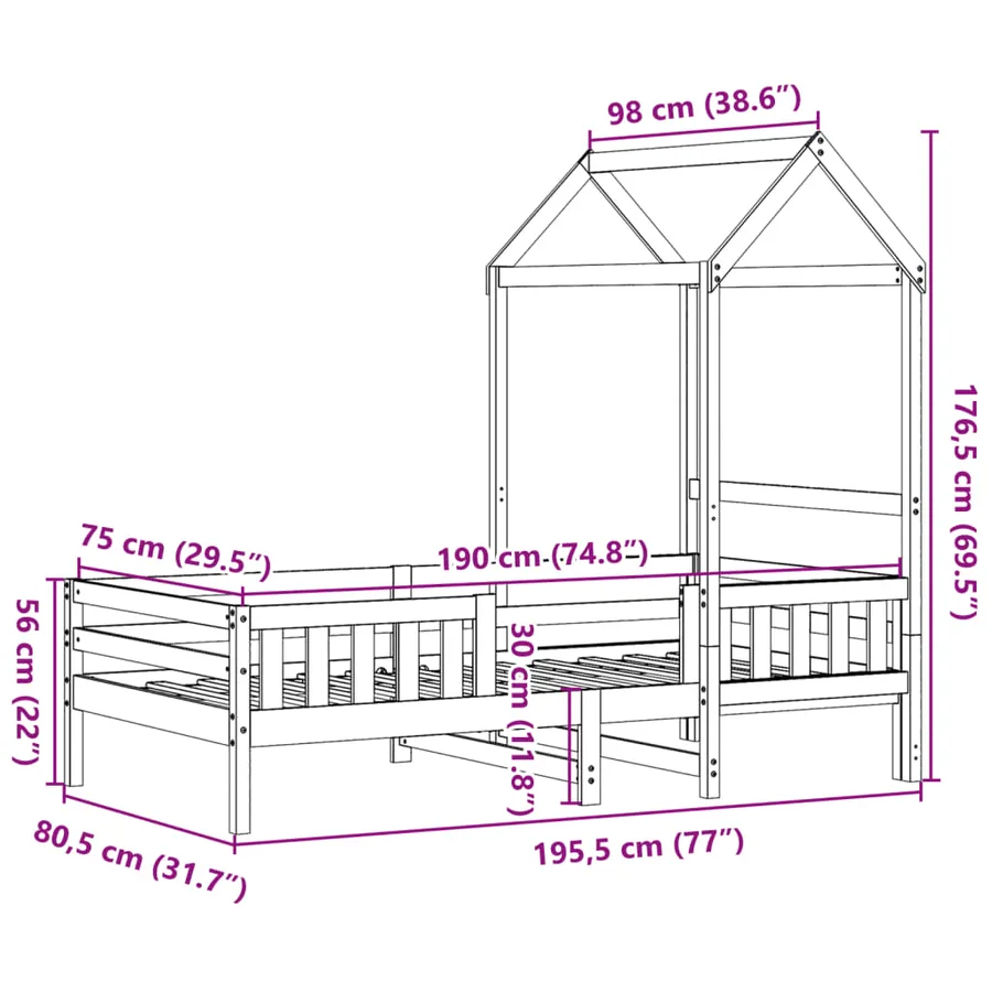 Cadre de lit avec toit sans matelas blanc 75x190 cm - 11