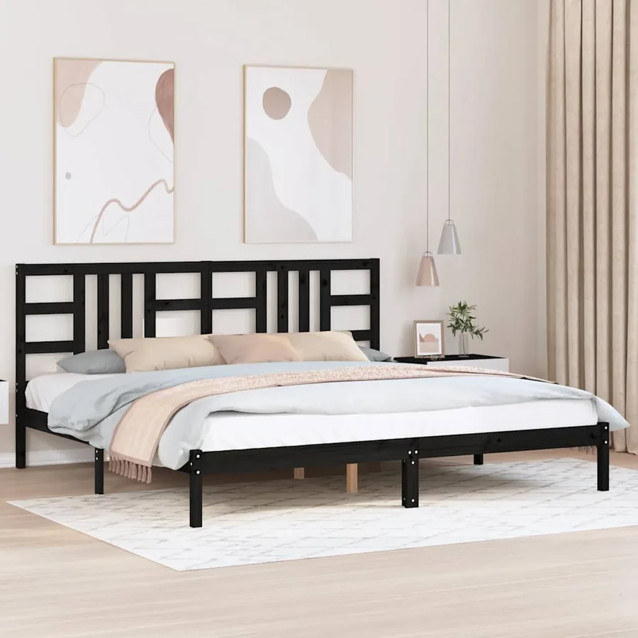 Cadre de lit sans matelas noir 200x200 cm bois massif