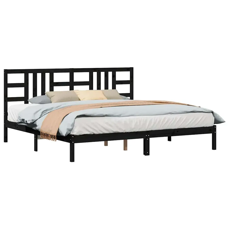 Cadre de lit sans matelas noir 200x200 cm bois massif - 3