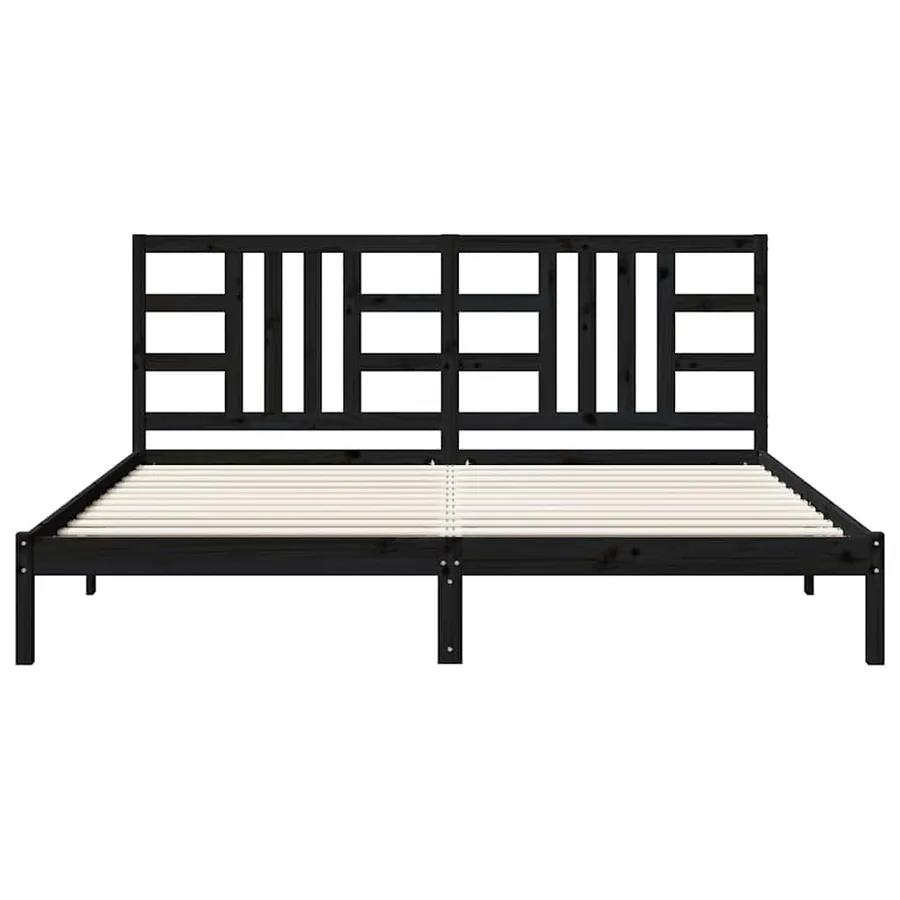 Cadre de lit sans matelas noir 200x200 cm bois massif - 4