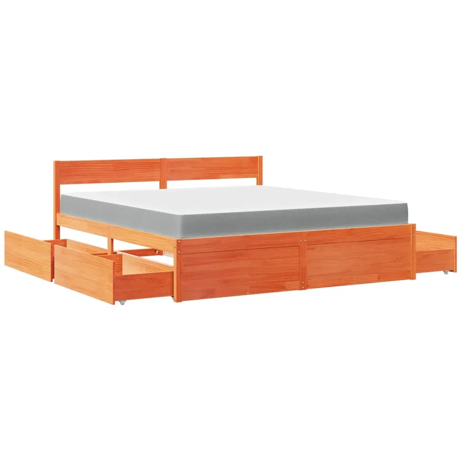Lit avec tiroirs/matelas cire marron 180x200 cm bois massif pin - 11