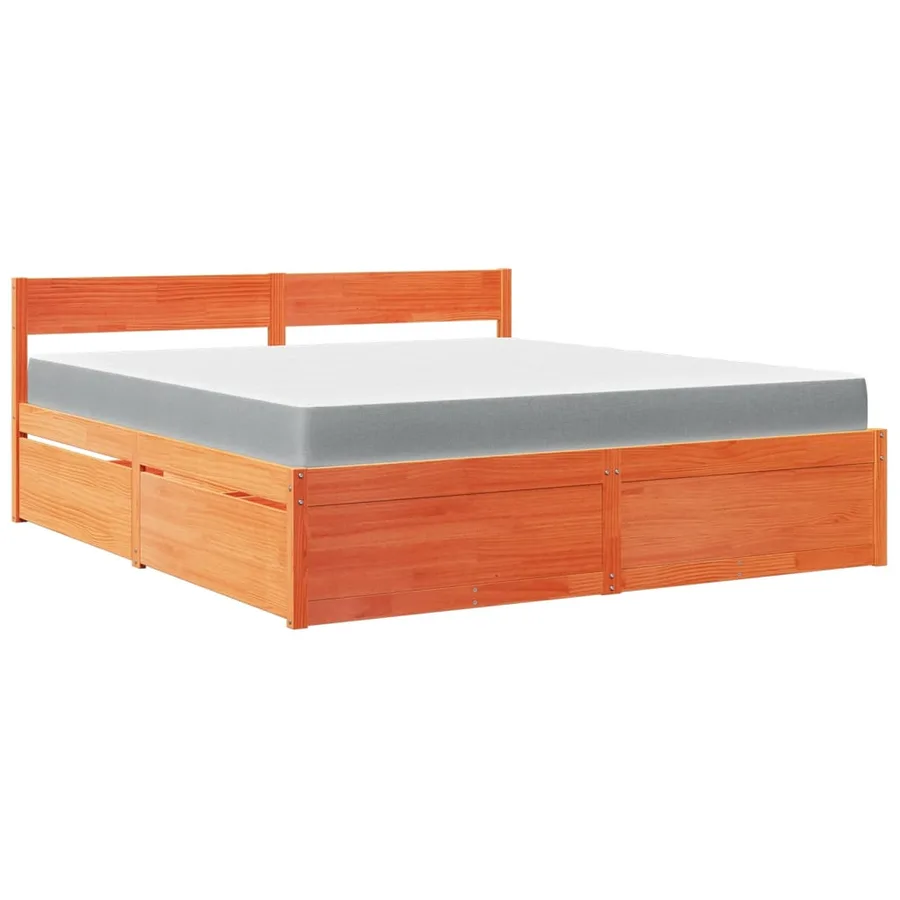 Lit avec tiroirs/matelas cire marron 180x200 cm bois massif pin - 2