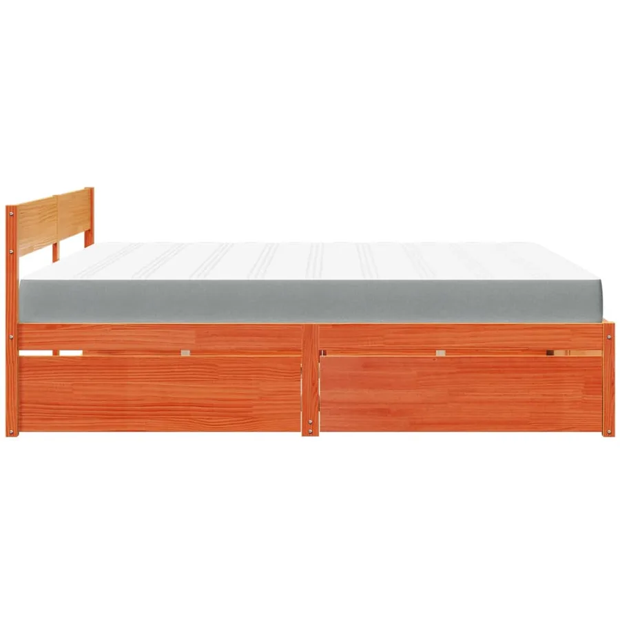 Lit avec tiroirs/matelas cire marron 180x200 cm bois massif pin - 5